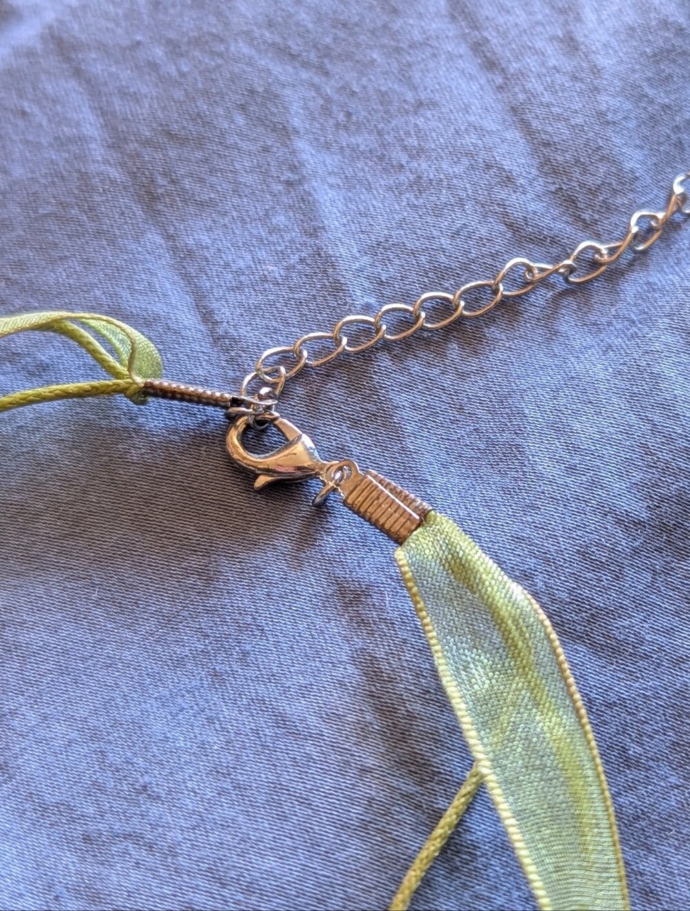 Handblown Glass Heart Pendant Necklace - Green Ribbon - Picture 3 of 5